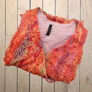 Y2K 90s Mesh Abstract Multi Fruity Color Sleeveless Lettuce Hem Ruffle Dress